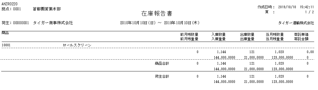 図：在庫報告書